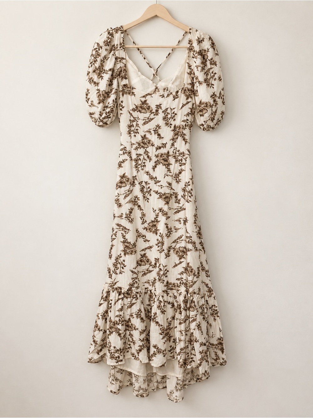 Socialite Cream and Brown Floral High-Low Maxi Dress BNWOT